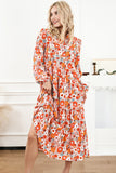 Multicolor Boho Floral Collared Long Sleeve Ruffled Dress