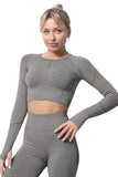 Solid Color Long Sleeve Yoga Crop Top