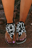 Cow Print Vintage Rivet Zipper Back Gladiator Sandals