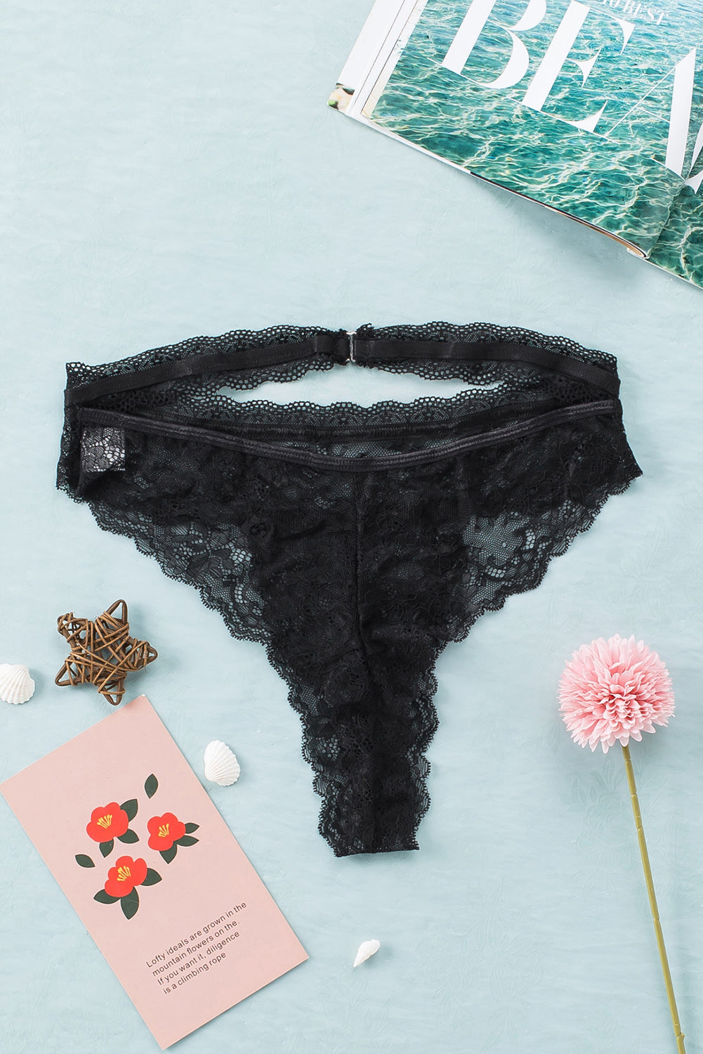 Cut Out Belted Floral Lace Crochet Panty