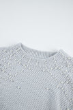 Gray Pearl Embellished Ruffle Wide Sleeve Sweater