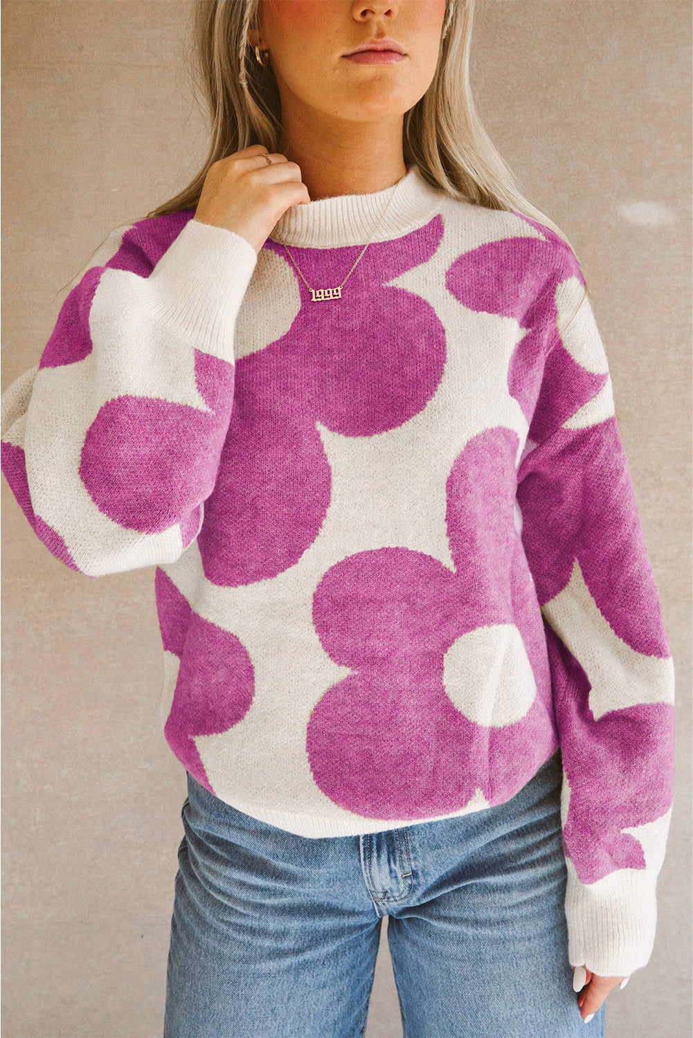 Flower Pattern Slouchy Sweater