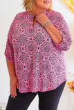 Rose Plus Size Paisley Print V Neck Roll Tab Sleeve Blouse