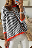 Contrast Trimmed Striped Drop Shoulder Sweater