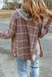 Plaid Contrast Hooded Drawstring Shacket