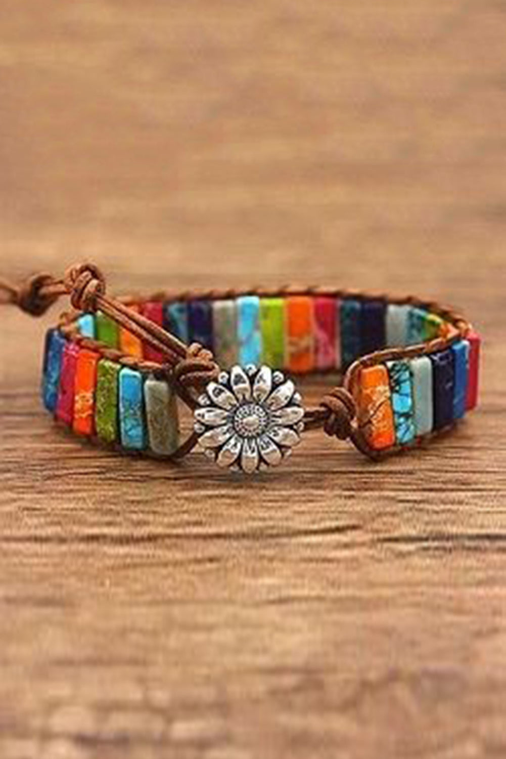 Sunflower Colorful Stone Beaded Wrap Bracelet