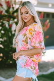 Pink Floral Print Tiered Ruffled Long Sleeve Blouse