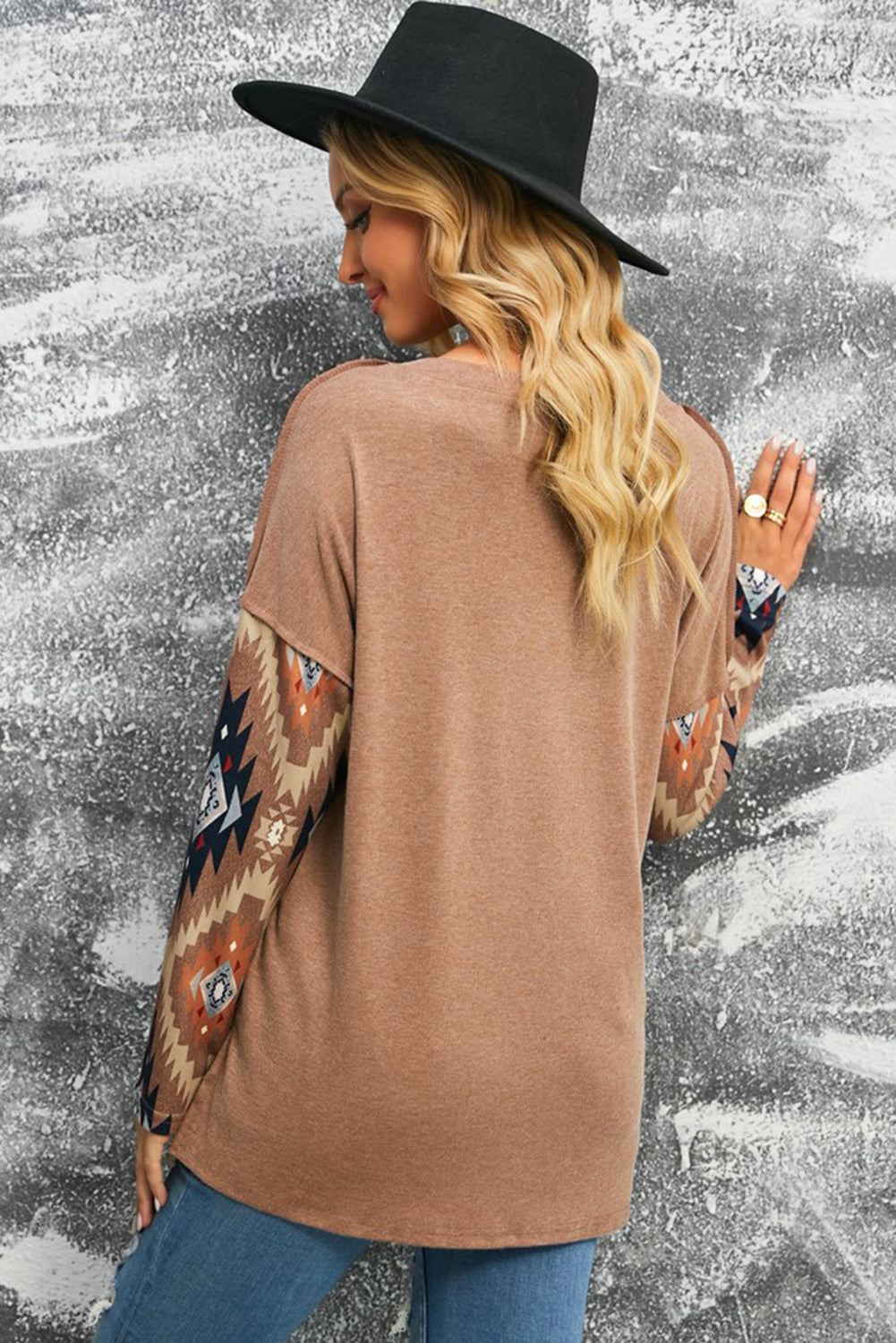 Western Aztec Print Buttoned V Neck Top