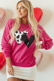 Strawberry Pink Cow & Sequin Double Heart Patch Graphic Sweatshirt