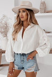 Eyelets Embroidered Puff Sleeve Buttoned Shirt