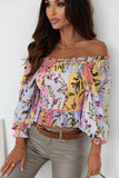 Smocked Floral Frilled Trim Square Neck Blouse