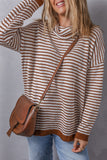 Khaki Striped Turtleneck Loose Sweater