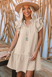 Khaki Tiered Ruffled Sleeves Mini Dress with Pockets