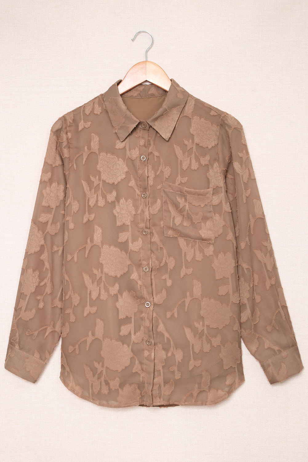 Chemise texturée à fleurs marron à col et col