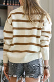 Striped Knit V Neck Sweater Cardigan