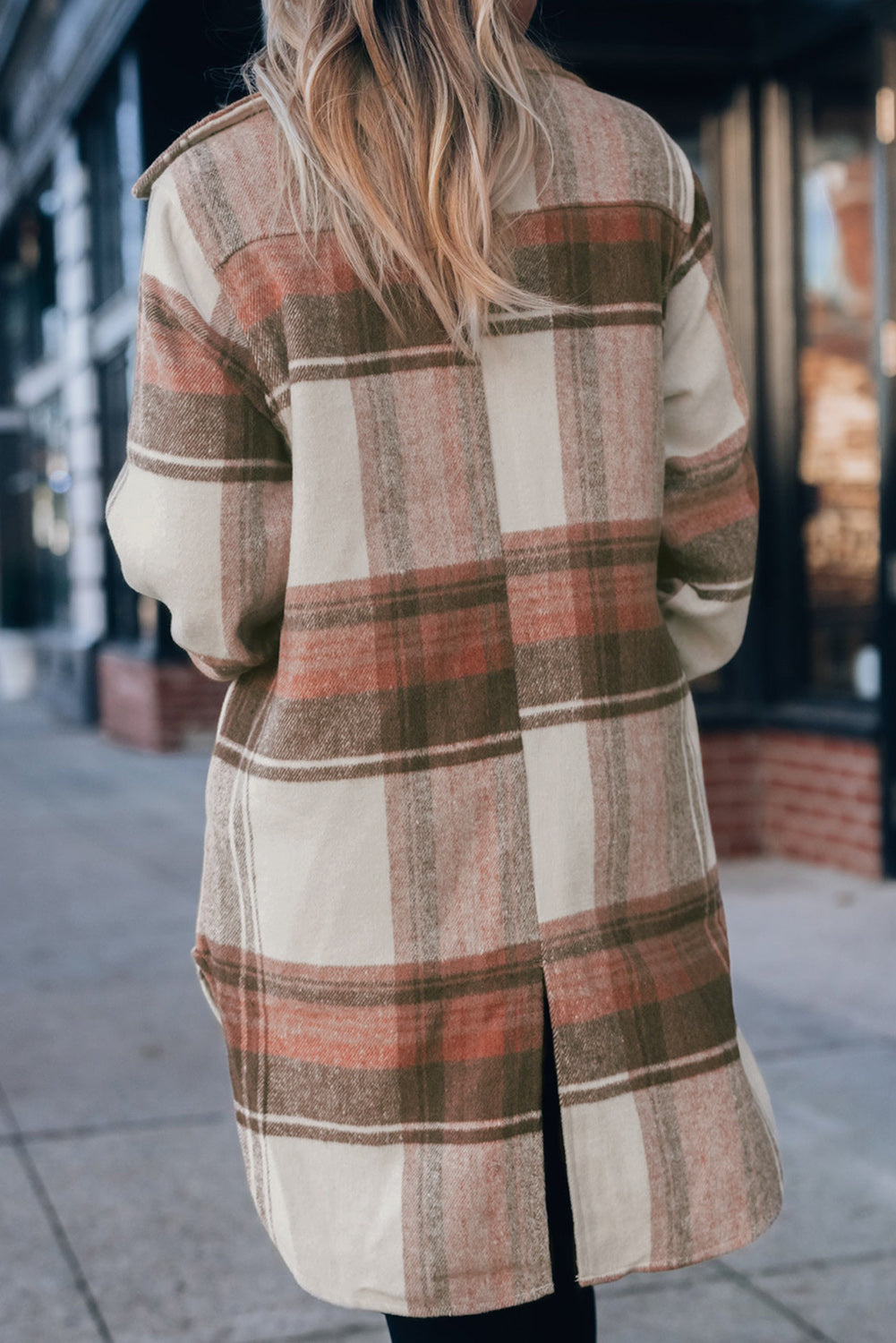 Brown Plus Size Plaid Flap Pockets Shacket