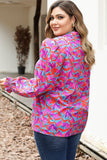 Plus Size Floral Print Ruffled Puff Sleeve Shirt