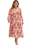 Plus Size Floral Print V Neck Wrap Side Slit Maxi Dress