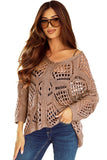 Hollowed Knit V Neck Dolman Sleeve Sweater