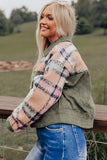 Khaki Plaid Corduroy Flap Pockets Boxy Chunky Jacket