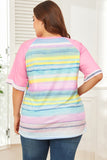 Striped Plus Size Raglan Sleeve Top