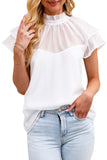 Sheer Ruffle Sleeve Splice Mock Neck Blouse