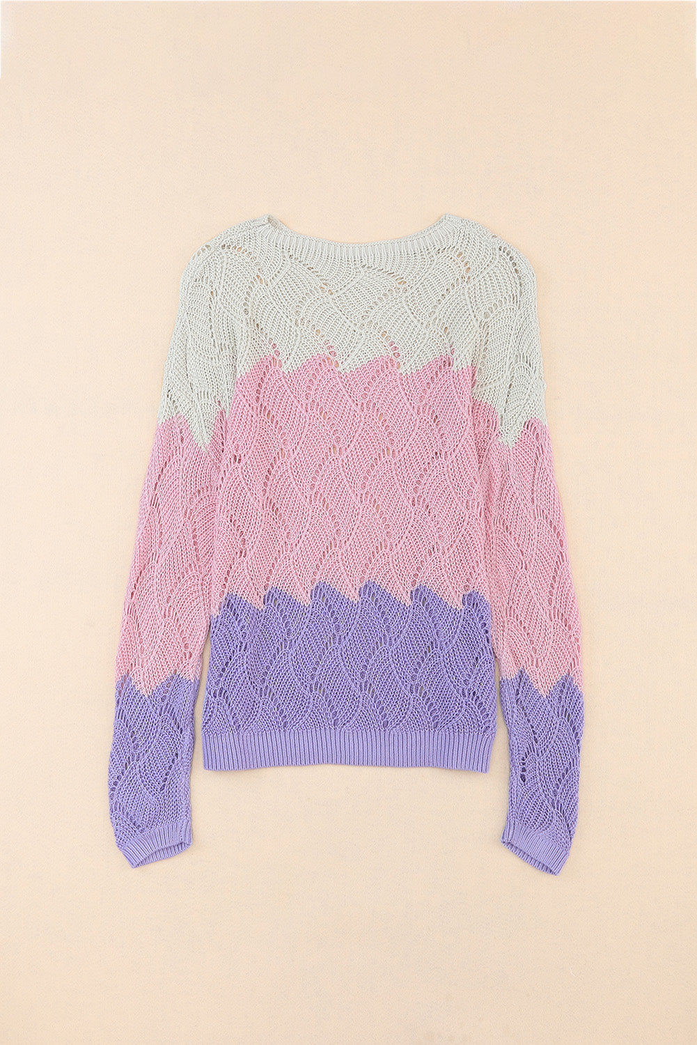 Color Block Hollow Knitted Loose Sweater