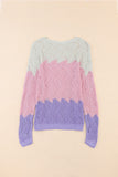 Color Block Hollow Knitted Loose Sweater