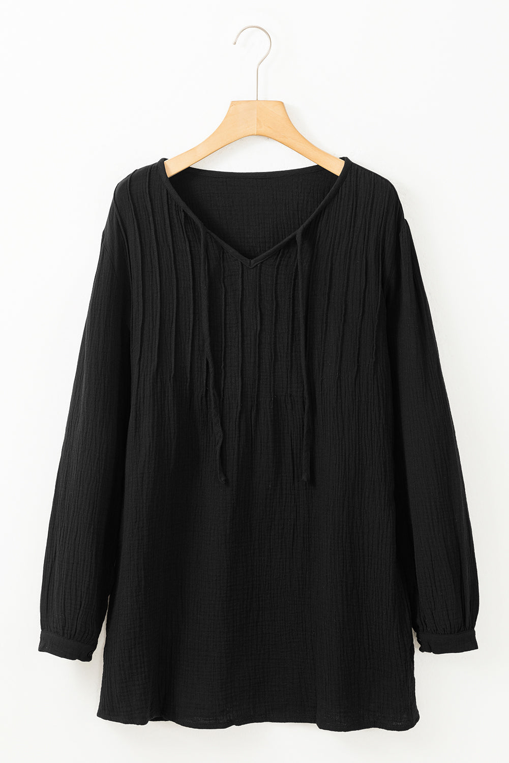 Casual Pleated V Neck Textured Loose Top