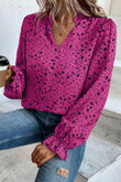 Blouse à manches longues et col fendu à imprimé floral rose