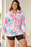 Plus Size Tie-dye Zipped Collared Pullover Sweatshirt