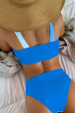 Ombre Color Block Tie Shoulder Bikini High Waist Swimsuit