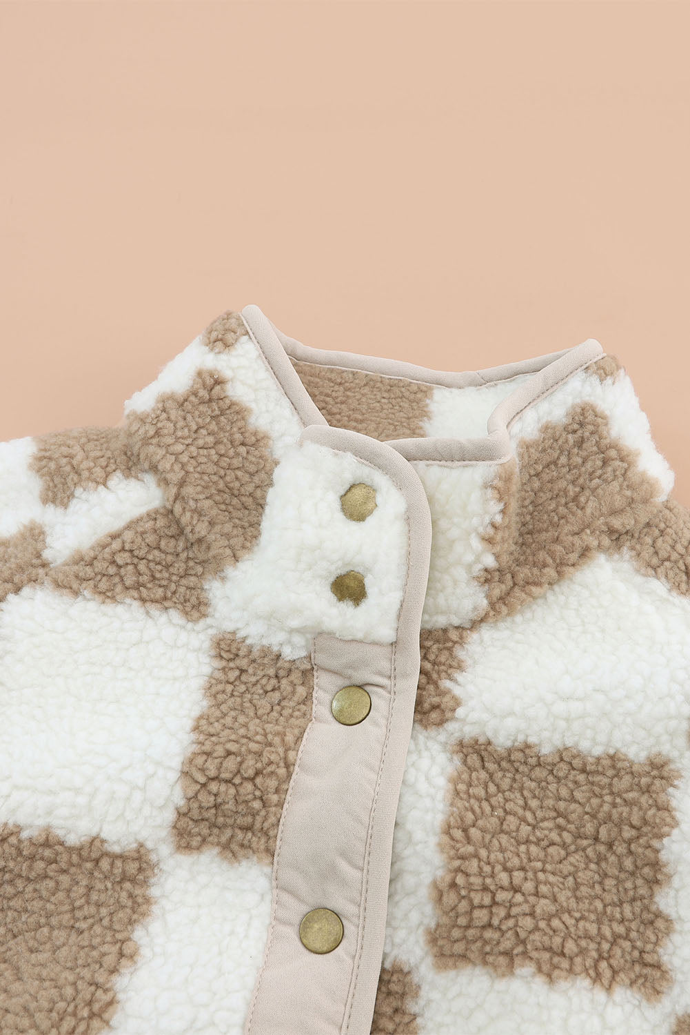 Checked Snap Button Sherpa Jacket