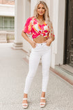 Abstract Print V Neck Twist Front Cropped Blouse