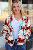 Red Geometric Aztec Pattern Plus Size Fleece Jacket