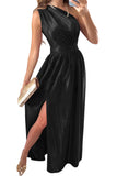 Shiny Velvet One Shoulder Long Split Dress