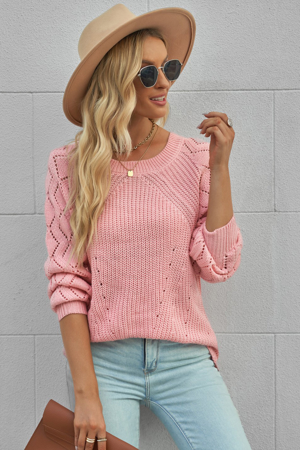 Hollow-out Puffy Sleeve Knit Sweater