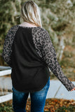 Leopard Raglan Sleeve Waffle Knit Plus Size Top