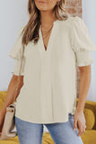 Solid Color Half Sleeve V Neck Blouse