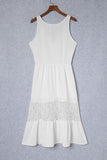 Robe longue blanche sans manches en dentelle au crochet et patchwork