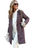 Pink Plaid Lapel Collar One Button Midi Coat