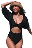 Puff Sleeve Cutout V Neck One Piece Swimsuit