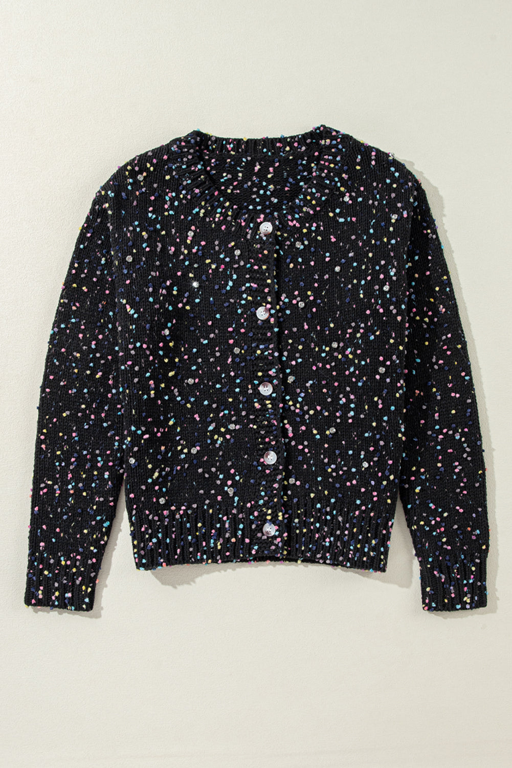 Black Rhinestone Decor Multicolor Confetti Sweater Cardigan