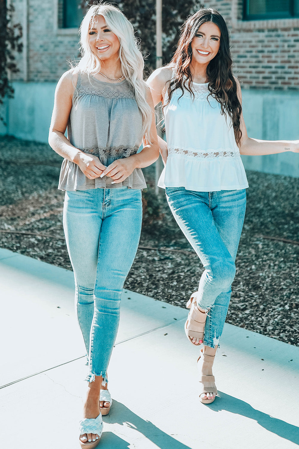 Lace Embroidery Ruffled Sleeveless Top