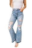 Light Wash Distressed High Rise Flare Jeans