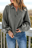 Black Washed Snap Buttons Lantern Sleeve Pullover Sweatshirt