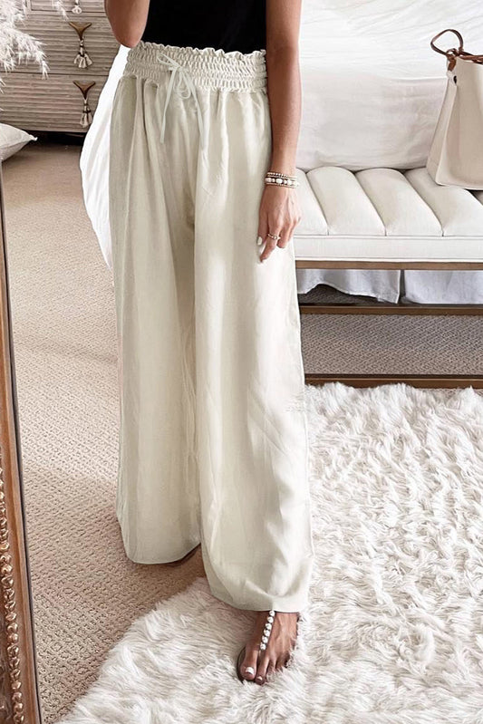 Smocked High Waist Wide Leg Pants