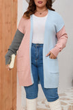 Plus Size Colorblock Pocketed Open Front Cardigan