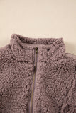 Dusty Pink Collared Neckline Half Zip Fluffy Pullover Sweatshirt