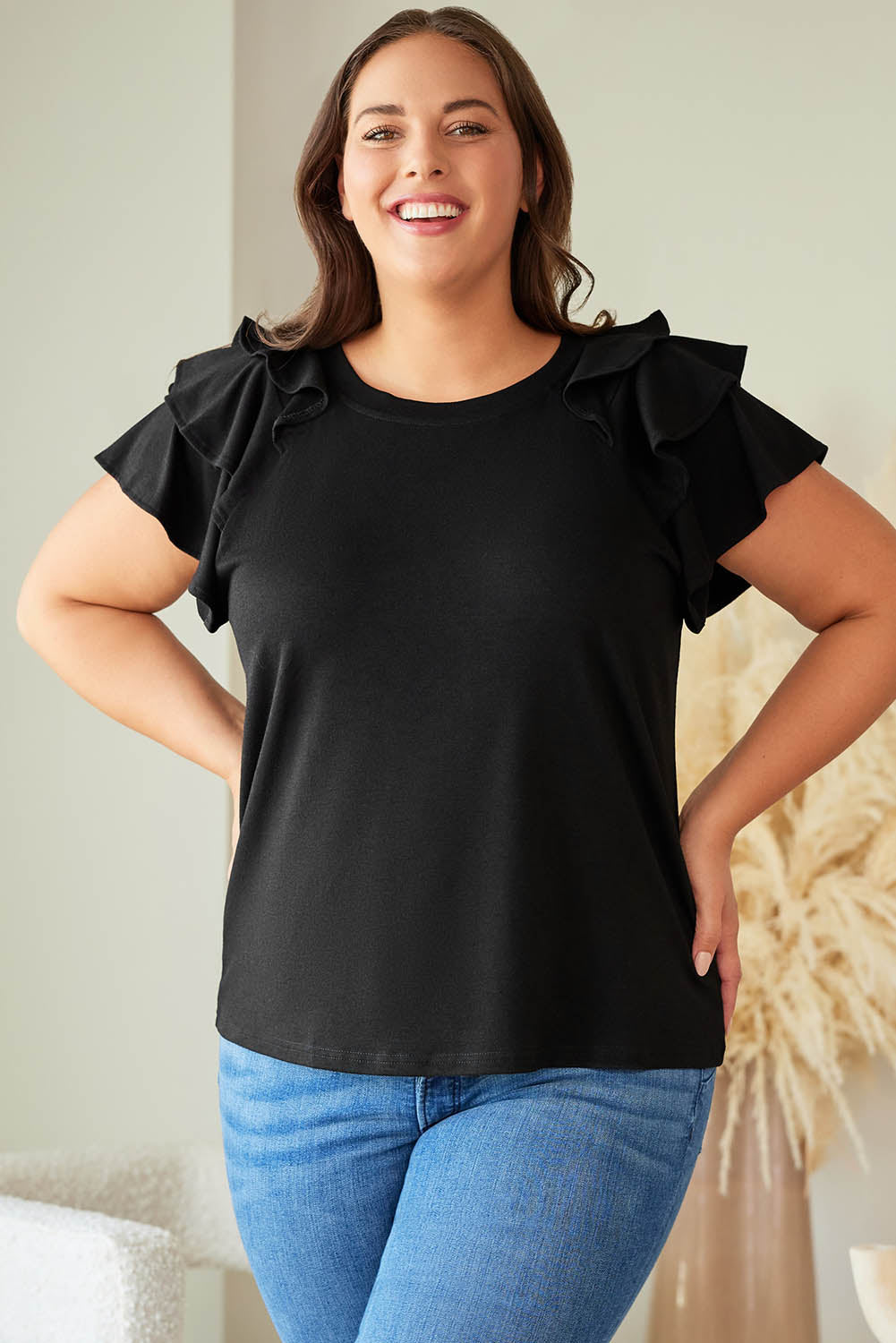 Plain Tiered Ruffled Short Sleeve T Shirt